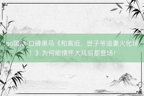 ag国际 口碑黑马《和离后，世子爷追妻火化场！》为何能情怀大戏丽都登场！
