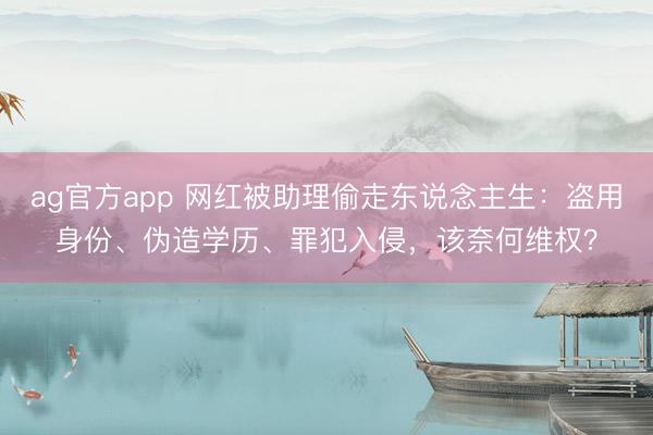 ag官方app 网红被助理偷走东说念主生：盗用身份、伪造学历、罪犯入侵，该奈何维权？